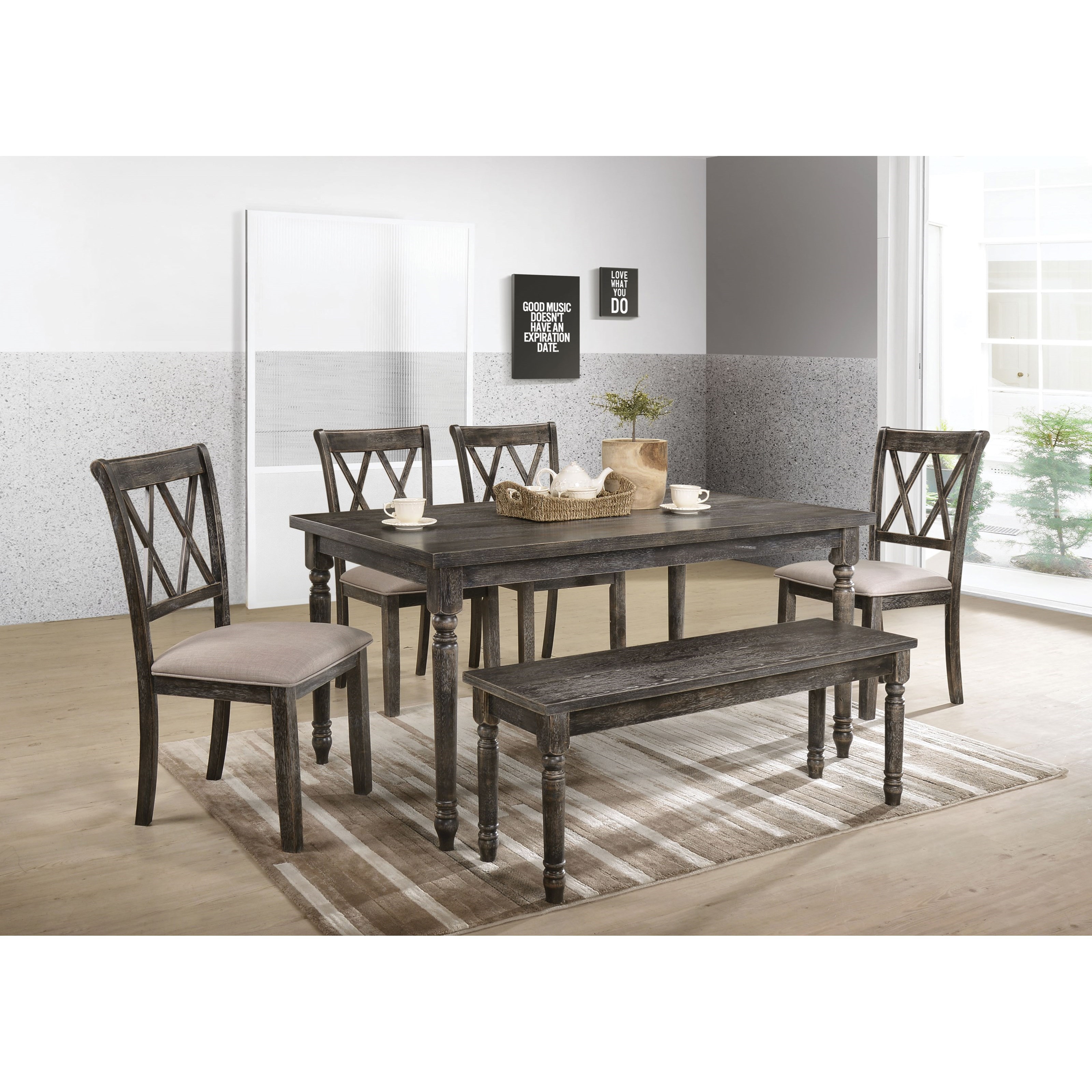 Acme Furniture Claudia II Rustic Dining Table set with Bench A1